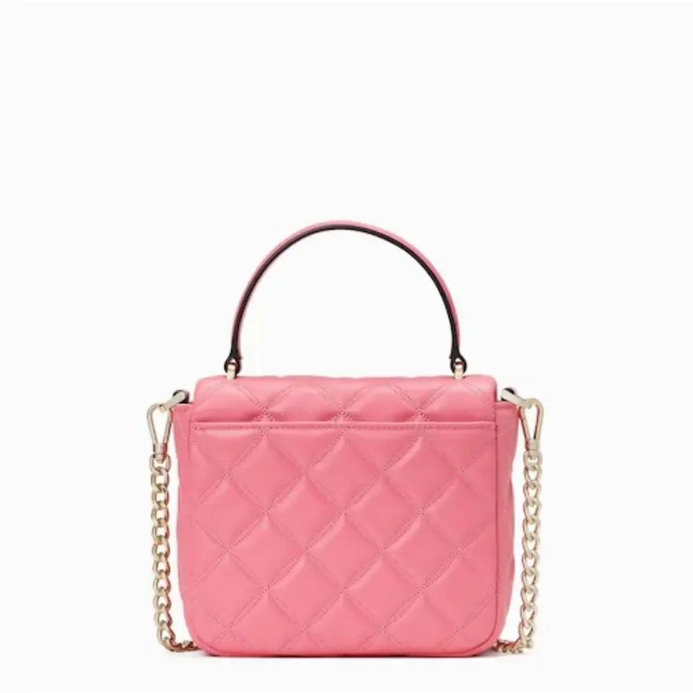 Kate Spade Natalia Square Pink Quilted Leather Flap Crossbody Purse Handbag NEW